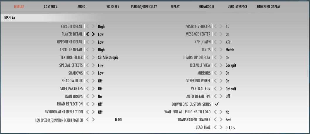 Display ajustes gráficos para rFactor 2 con Oculus Rift