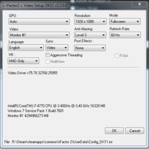 Video Settins rFactor 2 VR Oculus Rift