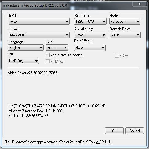 Video Settings ajustes gráficos para rFactor 2 con Oculus Rift